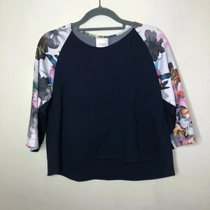 Meg Shop Navy and Floral Structured Top Small